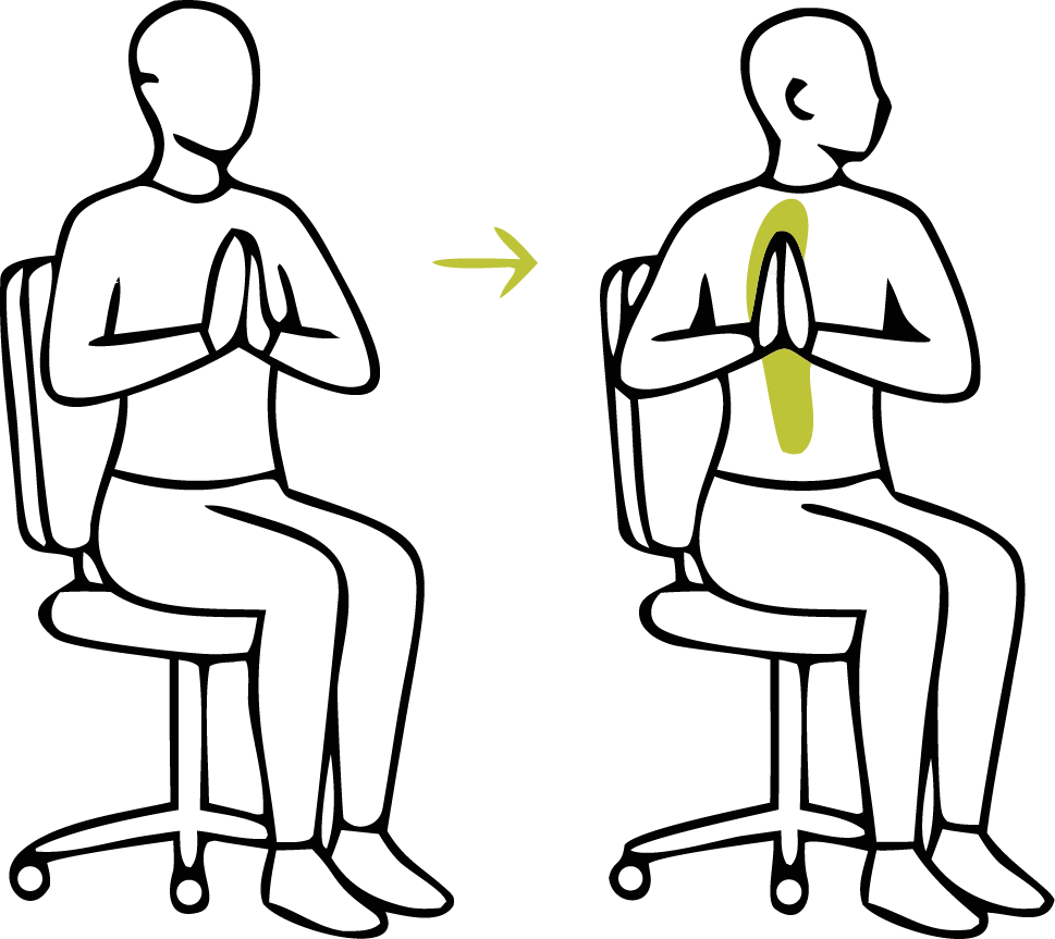 Illustration einer sitzenden Person, die den Oberkörper kontrolliert zur Seite dreht
