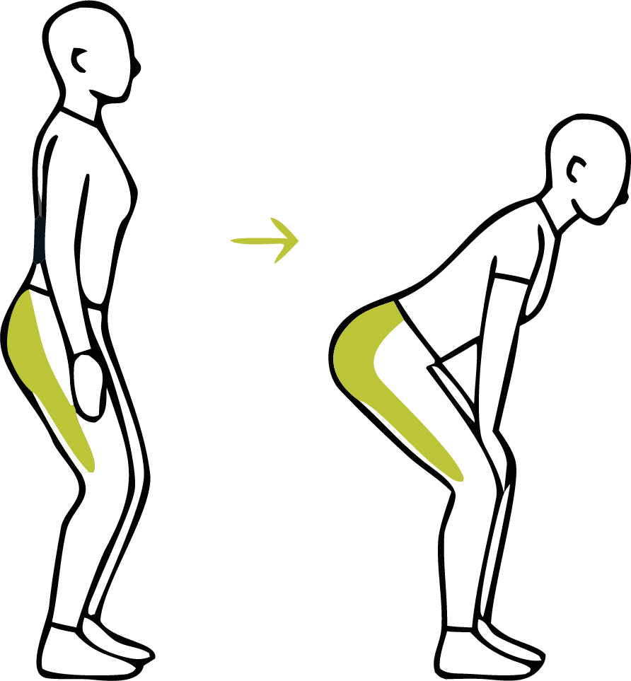 Illustration einer Hüftbeuge mit geradem Rücken und nach hinten geschobenem Gesäß