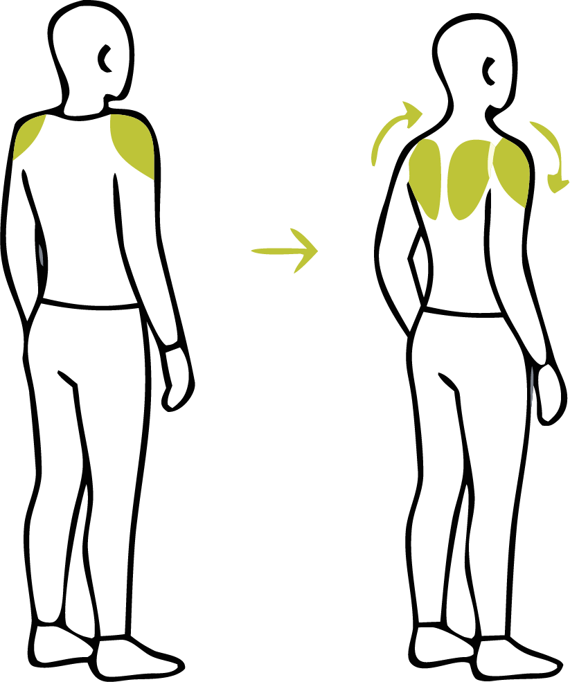 Illustration einer stehenden Person, die große Schulterkreise nach hinten ausführt